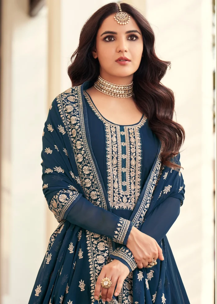 Cobalt Blue Embroidered Anarkali Suit