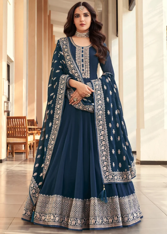 Cobalt Blue Embroidered Anarkali Suit