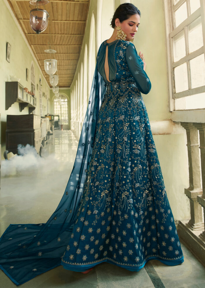 Coral Blue Heavy Embroidery Anarkali