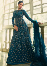 Coral Blue Heavy Embroidery Anarkali