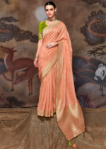 Coral Peach Banarasi Dola Silk Saree