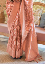 Coral Peach Banarasi Tissue Silk Saree