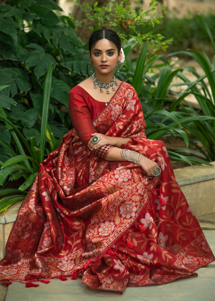 Crimson Red Jamdani Saree