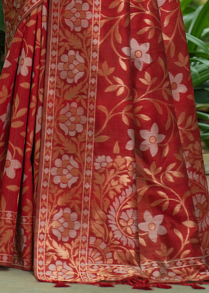 Crimson Red Jamdani Saree