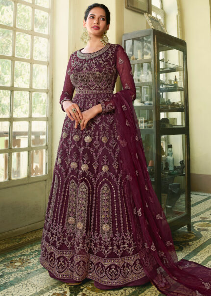 Dahlia Purple Heavy Embroidery Anarkali