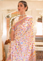 Daisy White Jamawar Saree