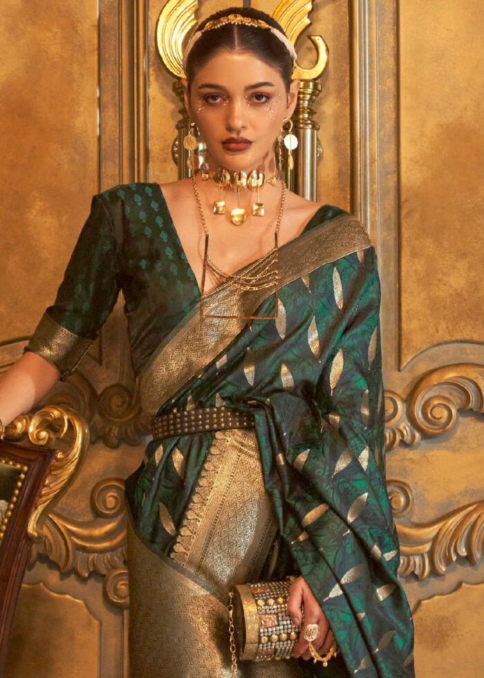 Dark Green Banarasi Satin Silk Saree