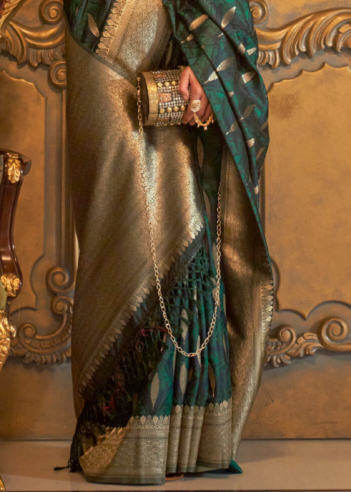 Dark Green Banarasi Satin Silk Saree