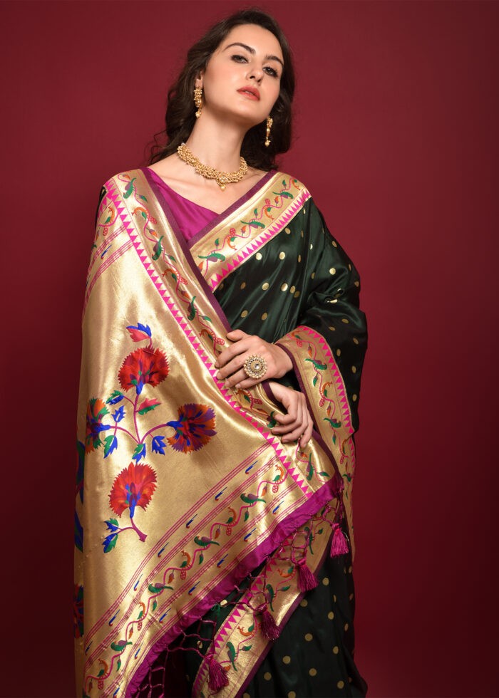 Deep Green Paithani Silk Saree