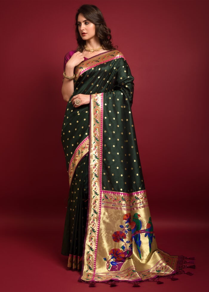 Deep Green Paithani Silk Saree