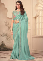 Dusty Green Embroidered Saree