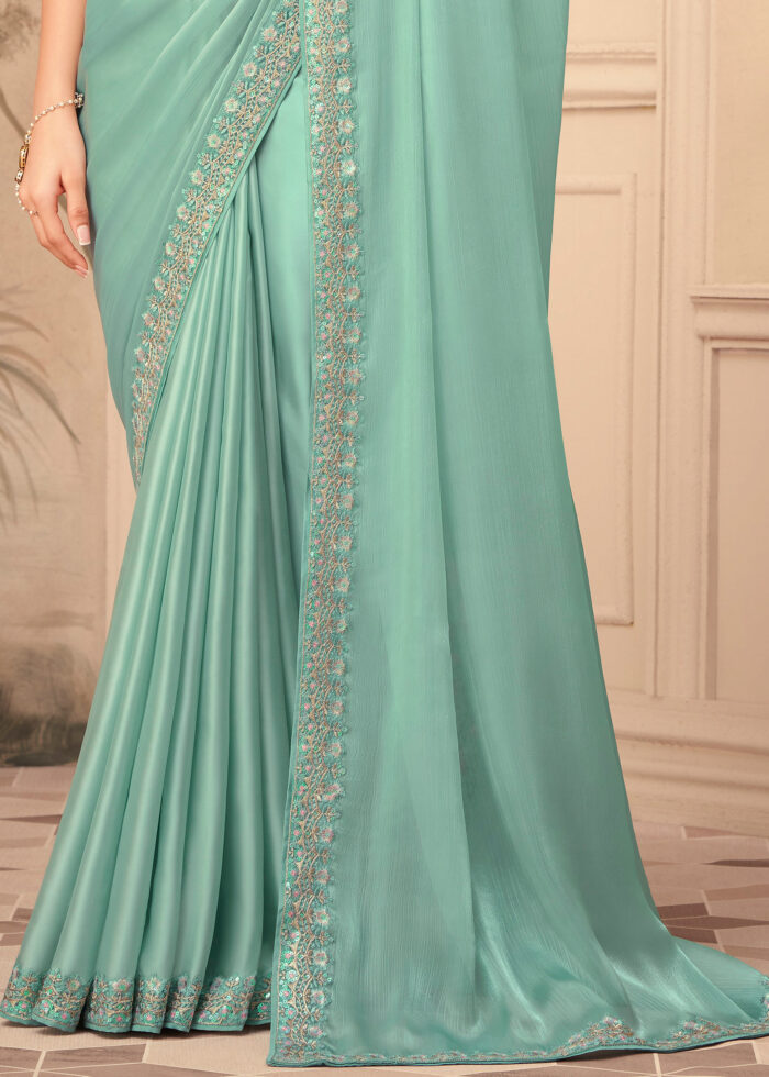 Dusty Green Embroidered Saree