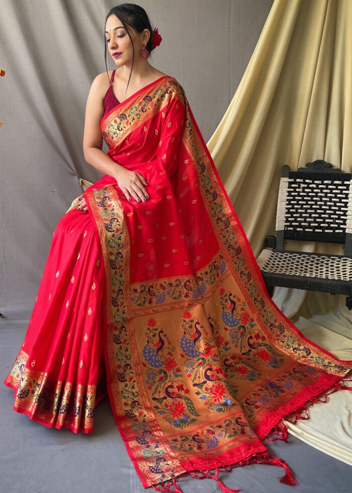 Festive Red Paithani Silk Saree