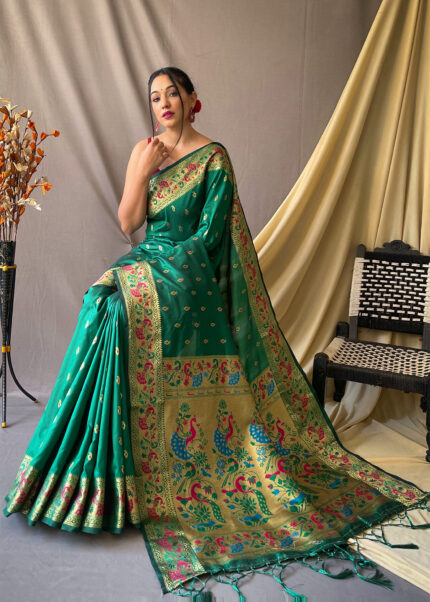 Forest Green Paithani Silk Saree