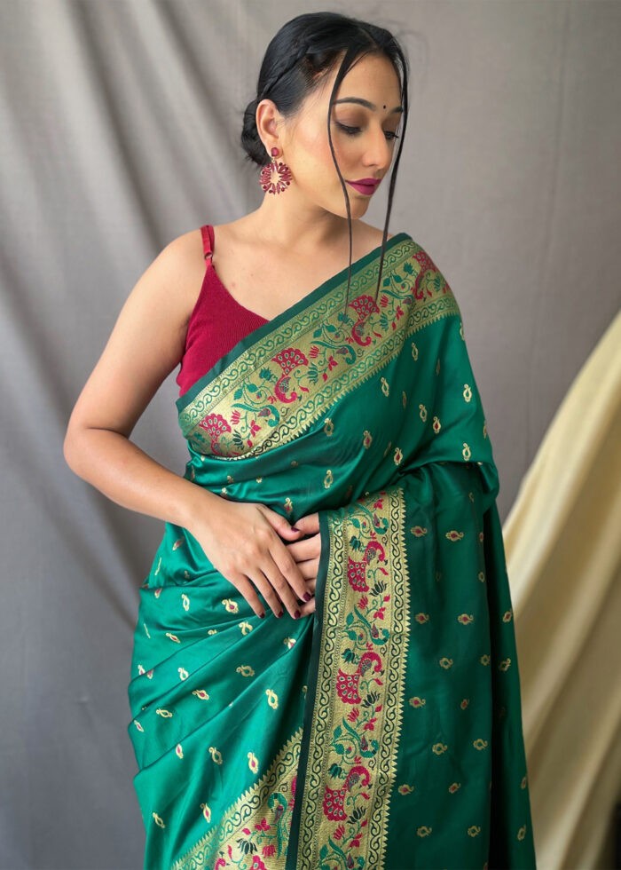 Forest Green Paithani Silk Saree