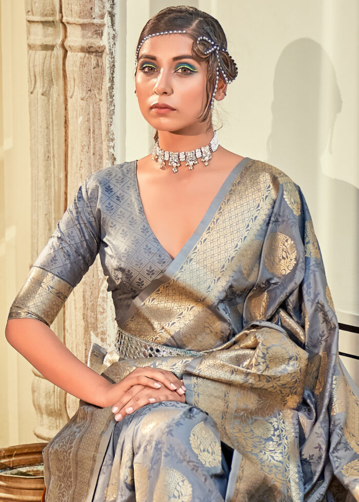 Fossil Gray Banarasi Silk Saree