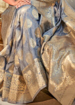 Fossil Gray Banarasi Silk Saree