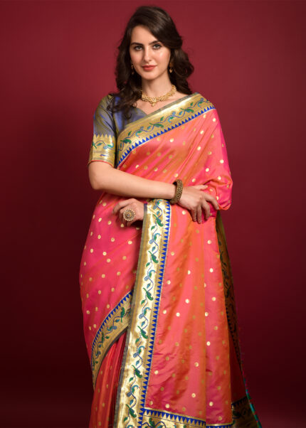 Gajari Pink Paithani Silk Saree