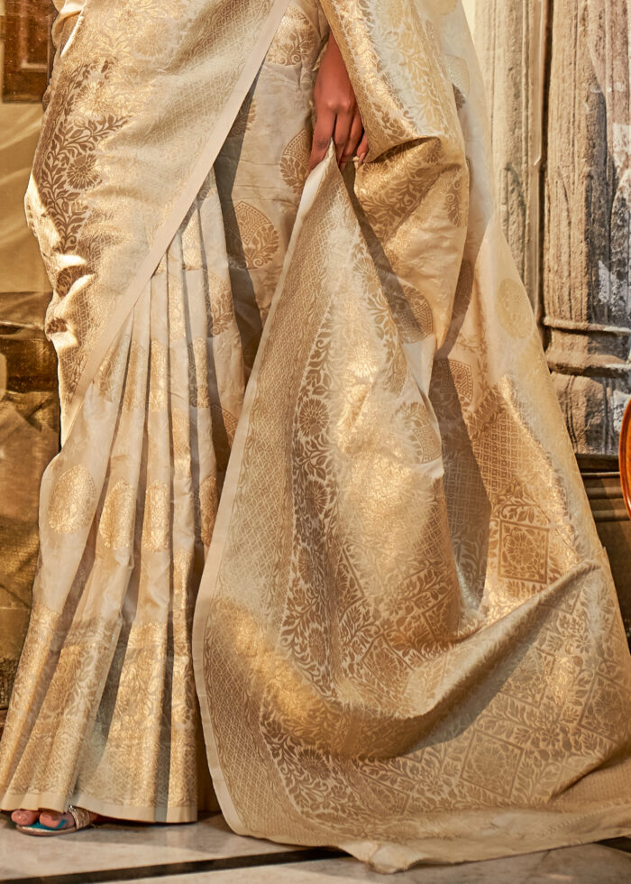 Golden Beige Banarasi Silk Saree