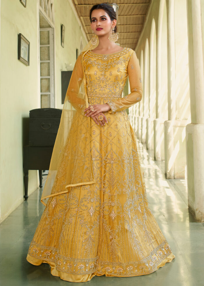 Golden Yellow Heavy Embroidery Anarkali