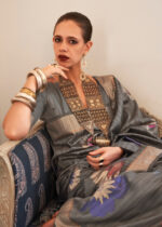 Gray Banarasi Silk Handloom Saree