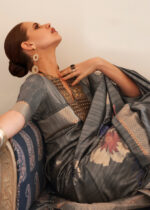 Gray Banarasi Silk Handloom Saree