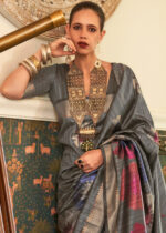 Gray Banarasi Silk Handloom Saree