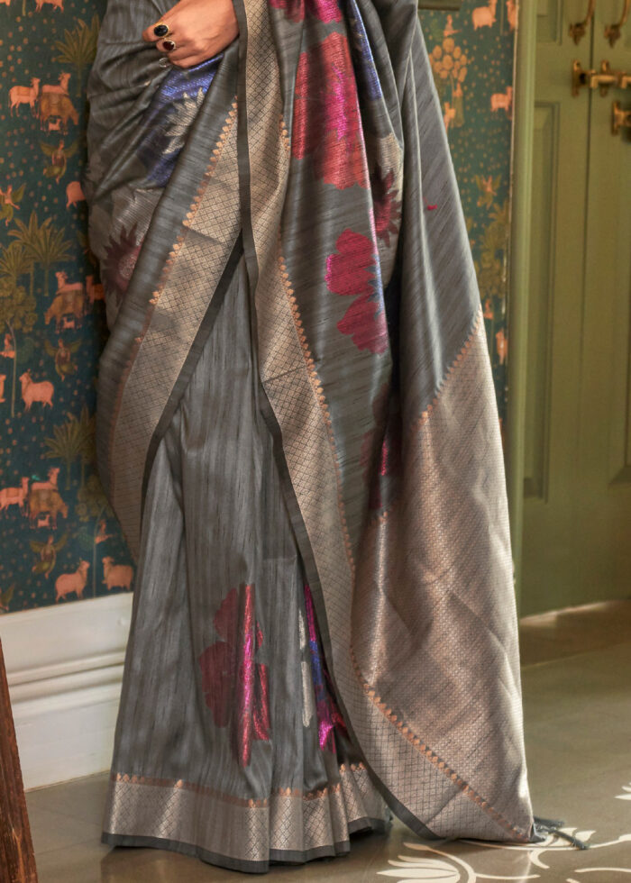 Gray Banarasi Silk Handloom Saree