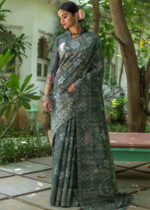 Gray Jamdani Tussar Silk Saree