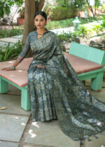 Gray Jamdani Tussar Silk Saree