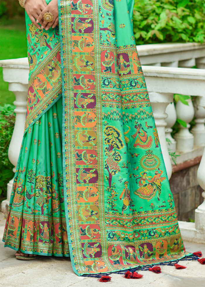 Green Kashmiri Jamawar Silk Saree