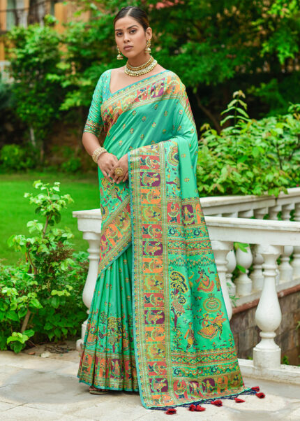 Green Kashmiri Jamawar Silk Saree