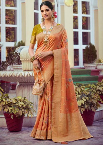 Jasper Orange Banarasi Tissue Silk Saree