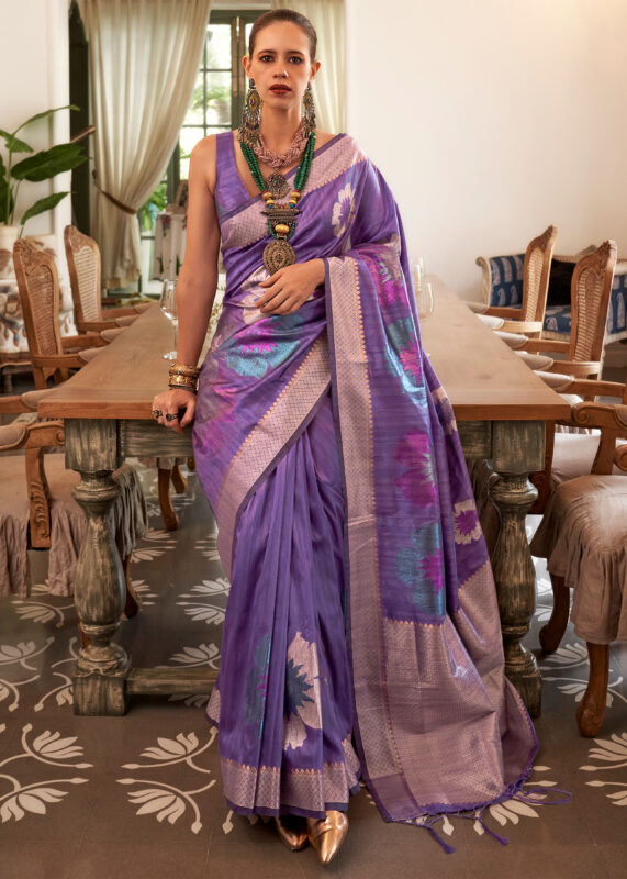 Lavender Banarasi Silk Handloom Saree