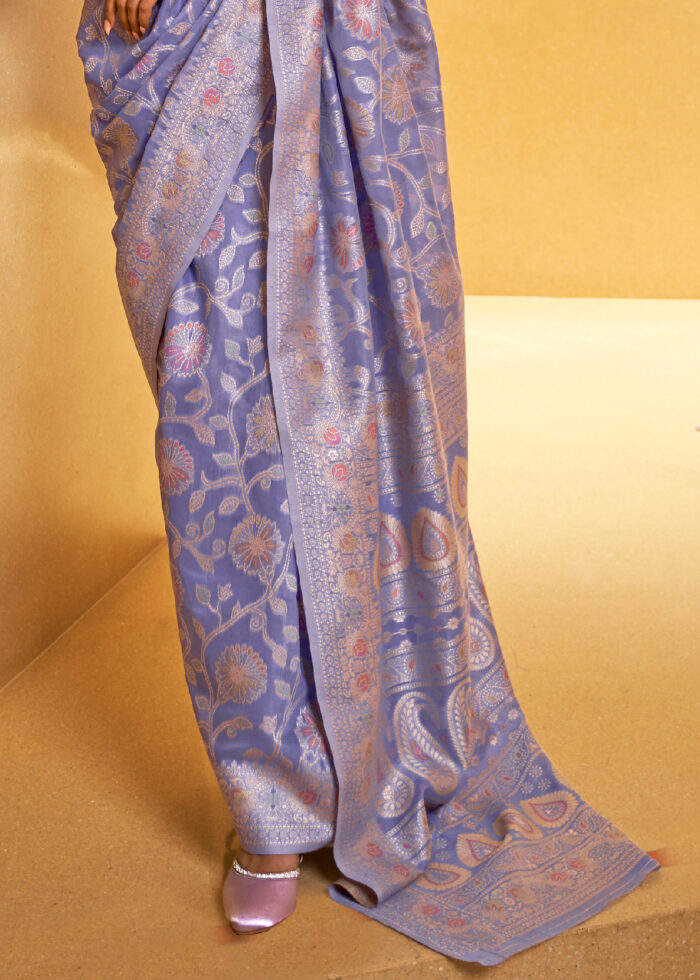 Lavender Lucknowi Chikankari Silk Saree