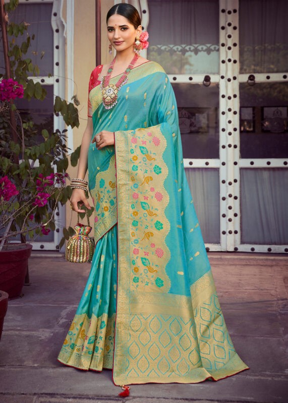 Light Blue Banarasi Tissue Silk Saree