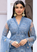 Light Steel Blue Embroidered Suit