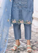 Light Steel Blue Embroidered Suit