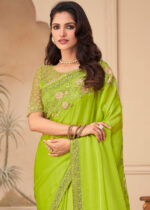 Lime Green Embroidered Saree