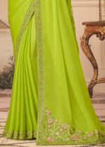 Lime Green Embroidered Saree