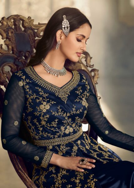 Medieval Blue Heavy Embroidery Anarkali