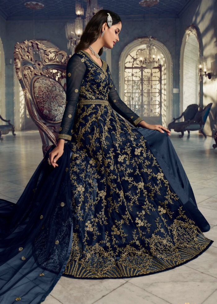 Medieval Blue Heavy Embroidery Anarkali