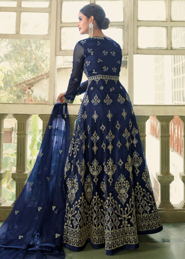 Navy Blue Heavy Embroidery Anarkali