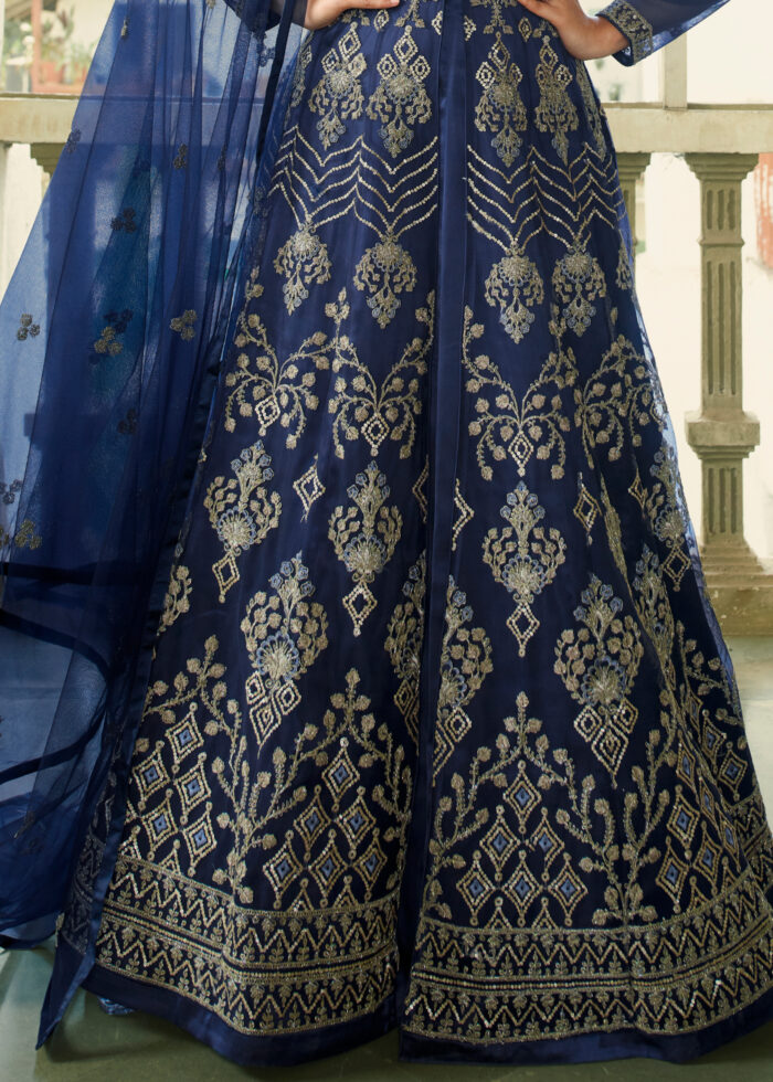 Navy Blue Heavy Embroidery Anarkali