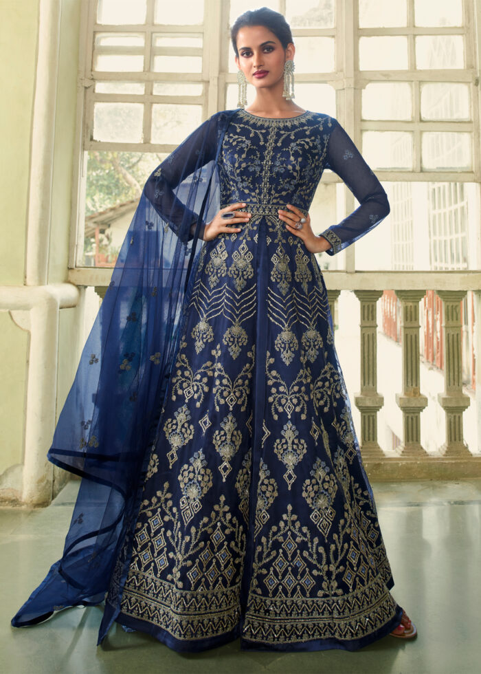 Navy Blue Heavy Embroidery Anarkali