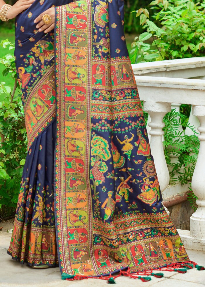 Navy Blue Kashmiri Jamawar Silk Saree