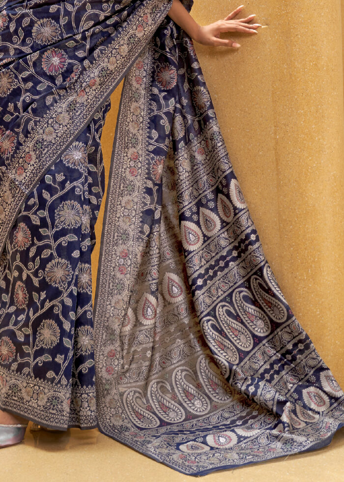 Fabulous navy selling blue lucknowi silk saree |stylebypanaash