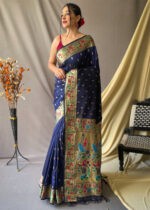 Navy Blue Paithani Silk Saree