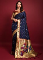 Navy Blue Paithani Silk Saree