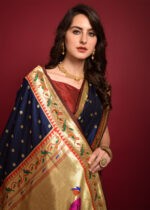 Navy Blue Paithani Silk Saree